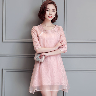 one-xuan 2016夏季新款大码女装中长款复古蕾