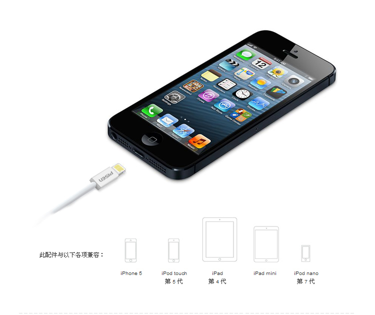 商品名称:品胜(pisen apple lightning 数据充电线 适用于iphone5/5c