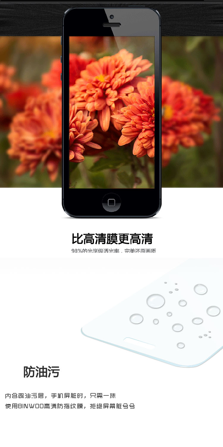 缤购 binwoo 苹果iPhone5手机贴膜iPhone5S 5C苹果高清膜 高透