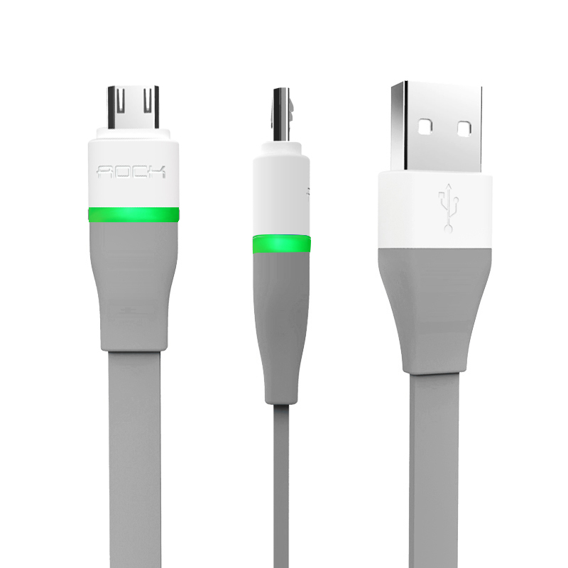 洛克（ROCK） USB数据线 智能断电发光充电线 适用于安卓手机 1米 灰色