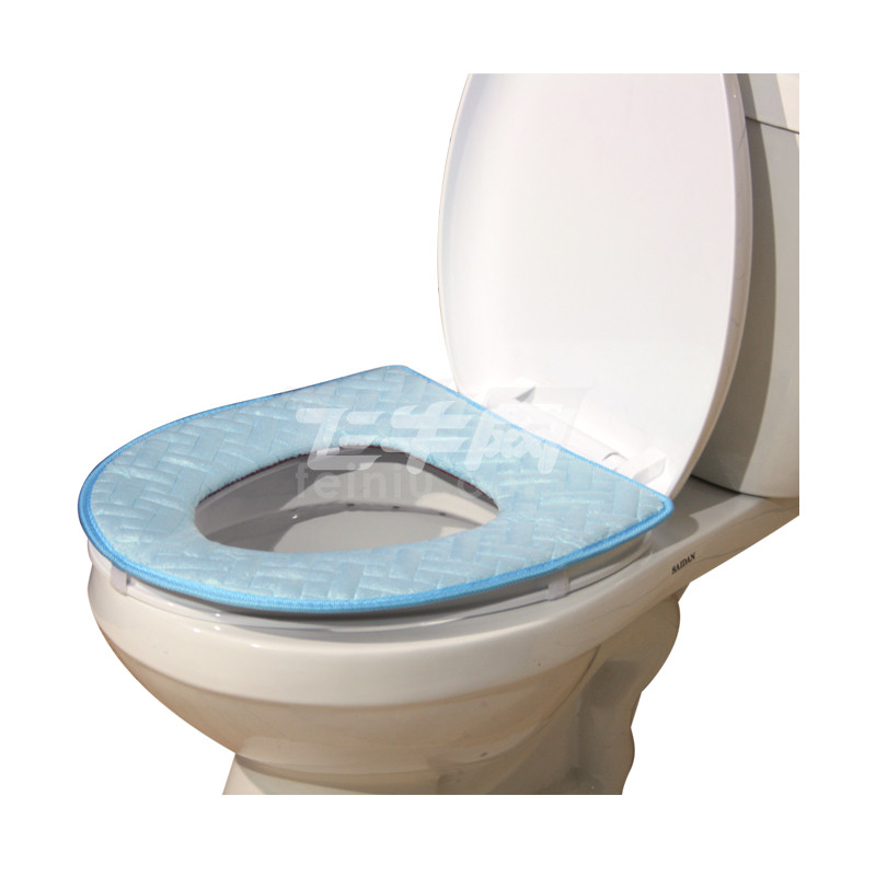 动动手 u型马桶圈 超柔短毛绒 粘扣式固定 舒适保暖套 蓝色