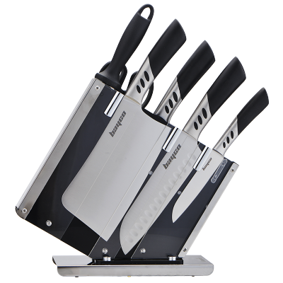 拜格(bayco) 三眼凤尾不锈钢厨房刀具套装 七件套银帆底座 bd2210