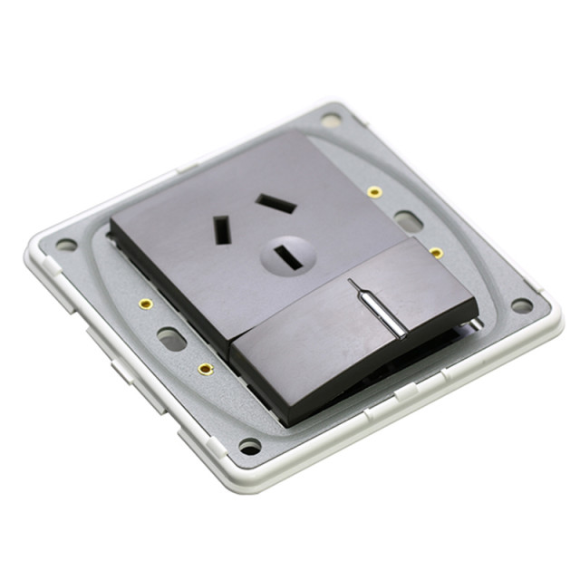 龙胜q8 16a三孔空调插座带一开单控尊贵银墙壁开关插座面板