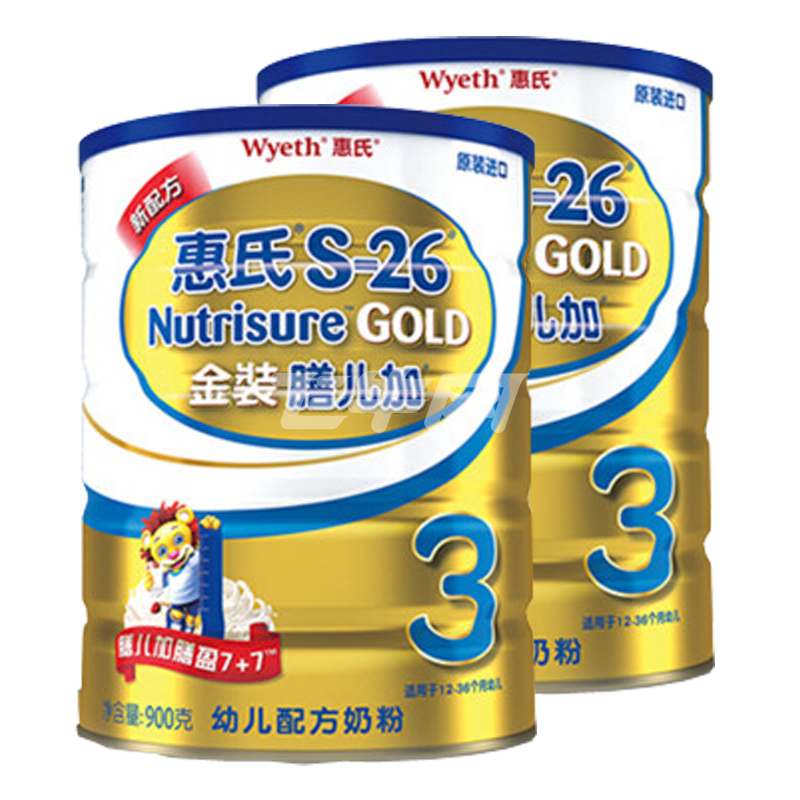 惠氏(wyeth)s-26金装膳儿加幼儿配方奶粉3段 900g/罐*2